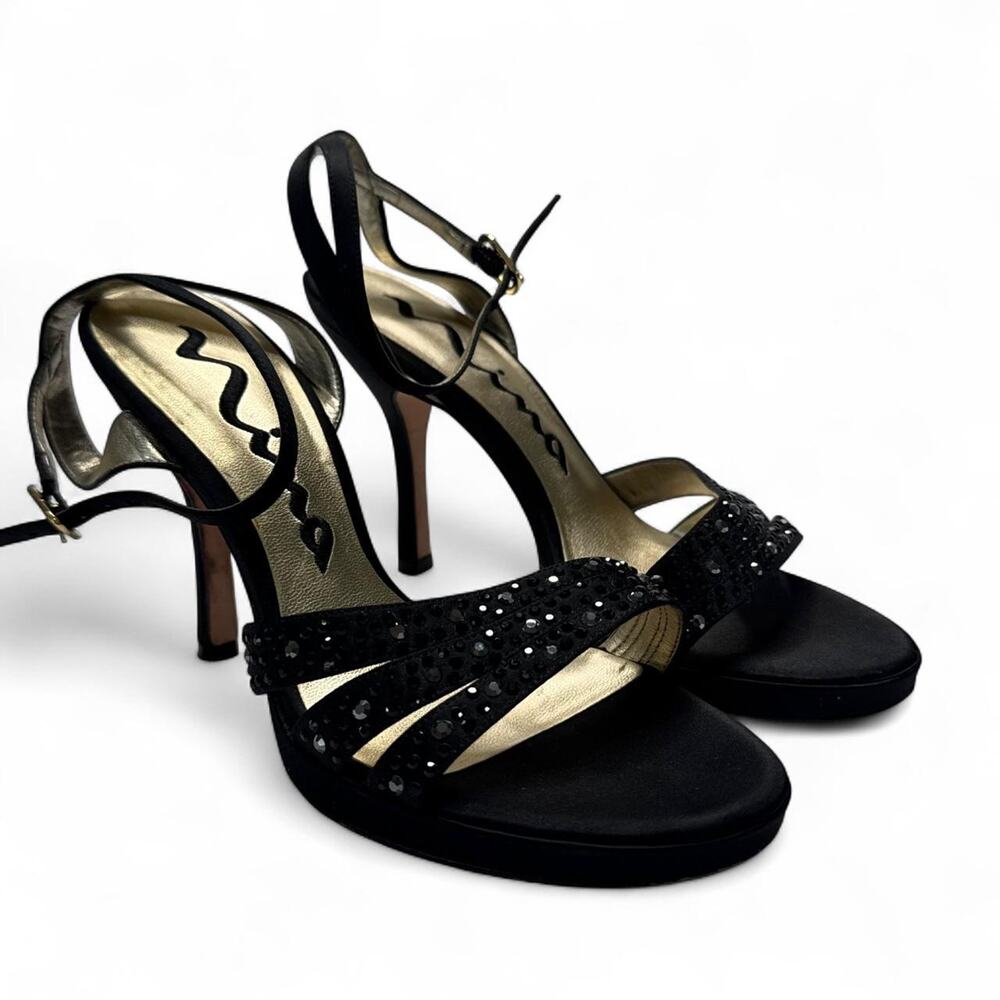 Black Going Out Heels  embellished heels with rhinestone size 7.5 Nina heels